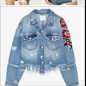Zara embroidered cropped denim jacket